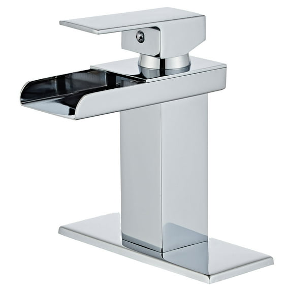 Wovier Chrome Waterfall Bathroom Sink Faucet with Supply Hose and Plate,Single Handle Single Hole Lavatory Faucet,Basin Mixer Tap Commercial
