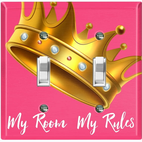Metal Light Switch Plate Outlet Cover (My Room My Rules Crown Pink - Double Toggle)