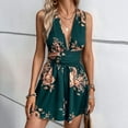 thumbnail image 2 of VIWORLD Women's Sexy Back Tie Romper - Deep V-Neck Floral Print Jumpsuit for Summer Parties Evening Wear Dark Green，2XL, 2 of 6