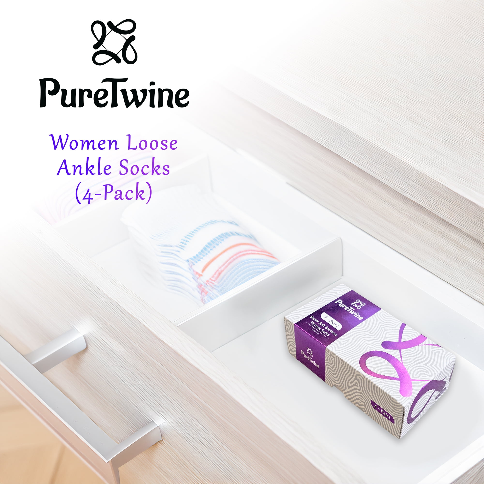 PureTwine Diabetic Socks for Women 4-6-8 Pair Neuropathy Ankle Socks for Ladies Super Soft Thin Bamboo Viscose Material Durable with Seamless Toe and Non-Binding Loose&nbsp;Top&nbsp;4&nbsp;Seasons