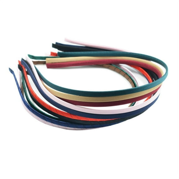 12 Pieces Girls / Women DIY Satin Fabric Covered Ribbon Metal Headbands Hairband 5mm for Accessories - Multi Colors