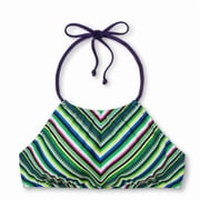 Mossimo Green High Neck Striped Halter Bikini Top Swimwear Women's Large