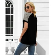 Rosvigor Plus Size T Shirts for Women Color Block Tops Loose Tee Short Sleeve Blouses