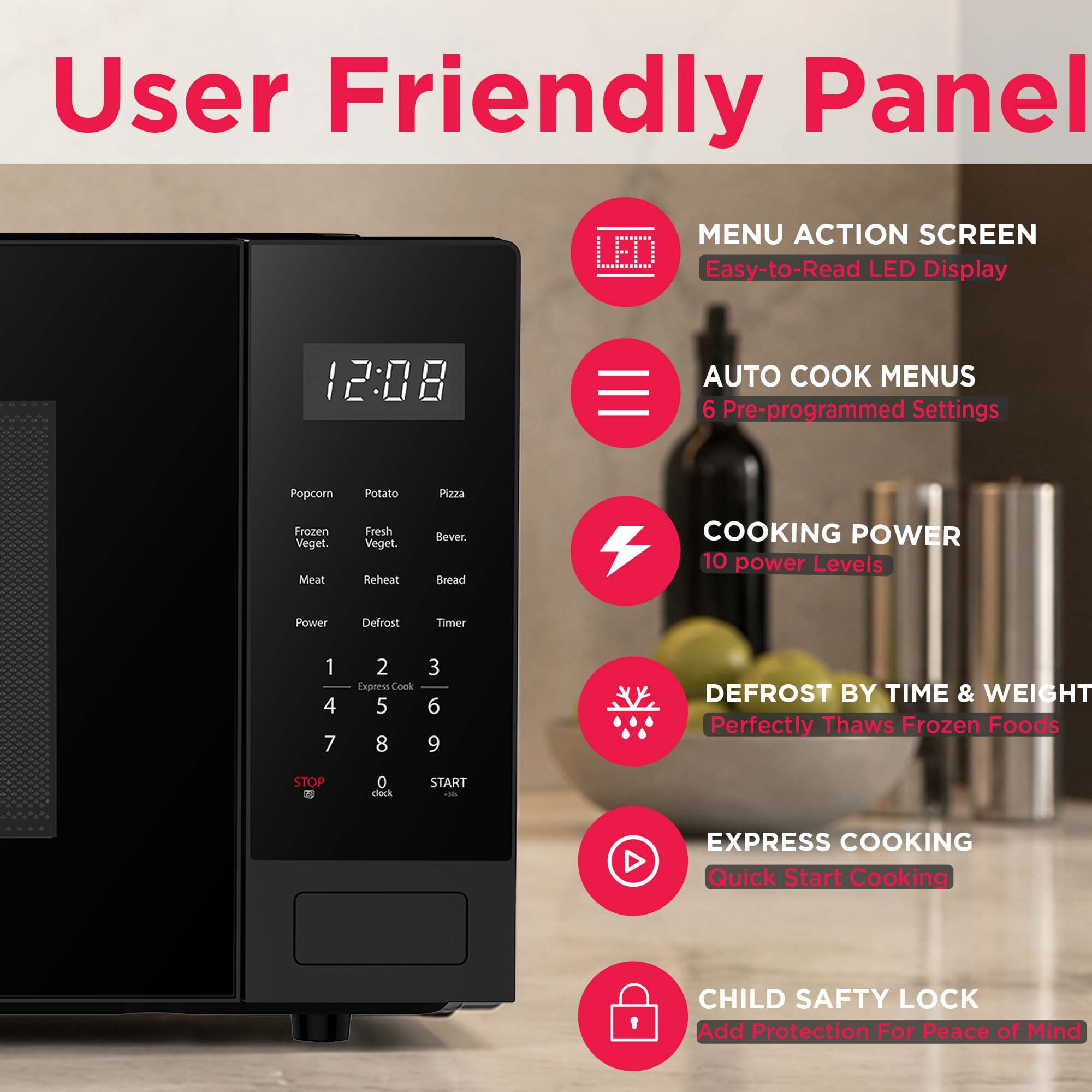 Frigidaire 0.9 Cu. ft. Countertop Microwave Oven, 900 Watt Microwave with 10 Power Levels, Black