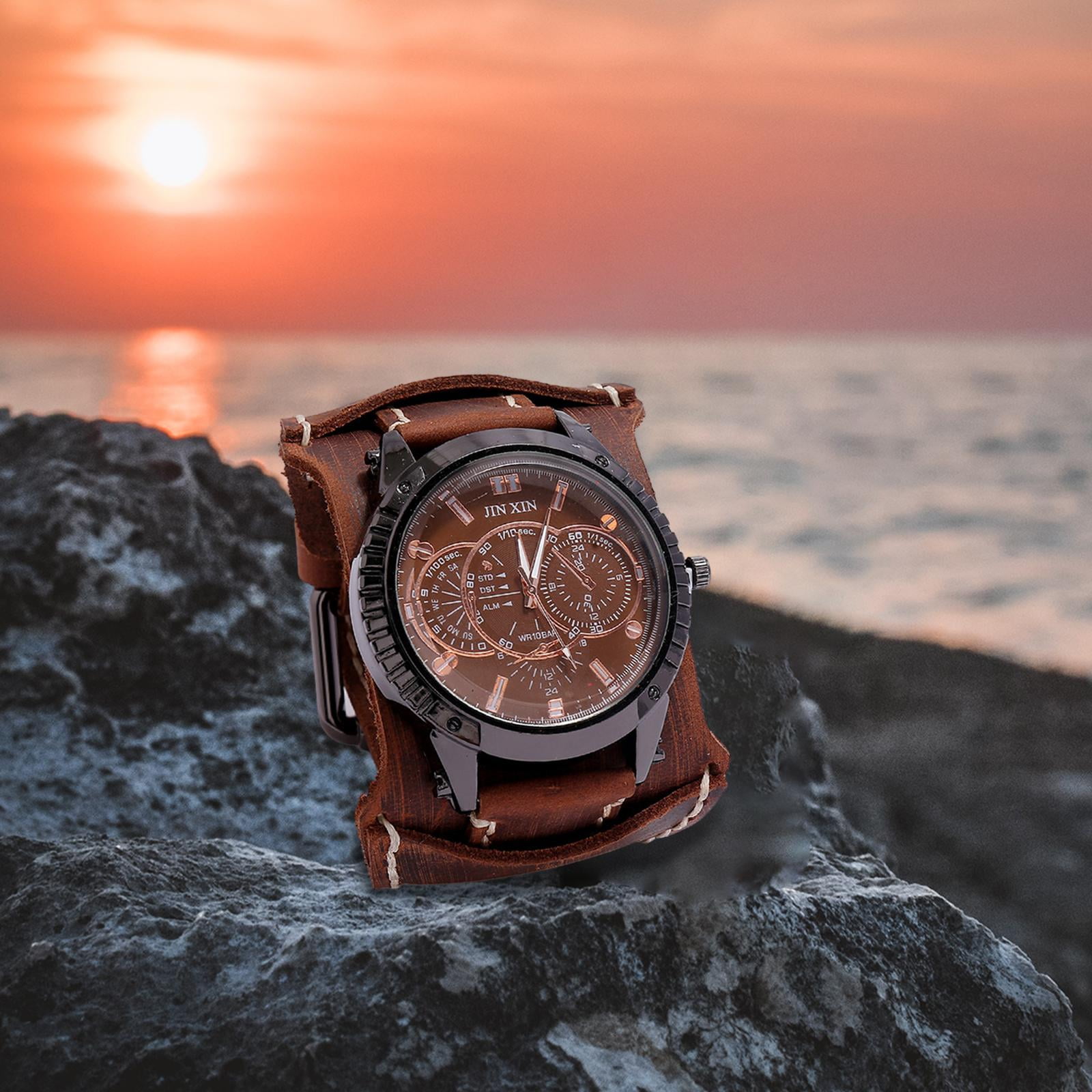 Brown Leather Strap Mens Leather Cuff Watches For Sale Men's