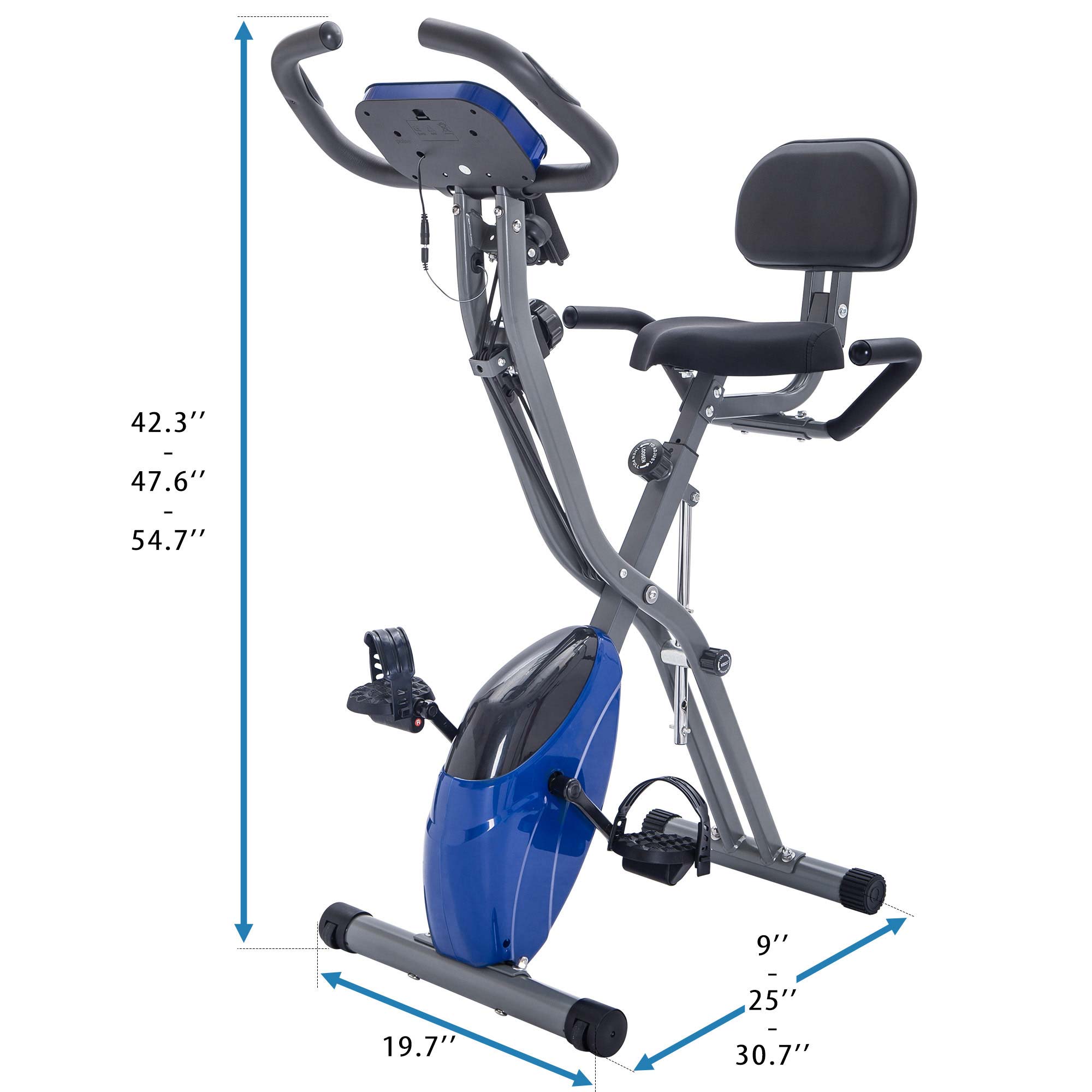 Blue Folding Exercise Bike, Sports Home Fitness Upright Recumbent X-Bike with 10-Level Adjustable Resistance - image 2 of 6