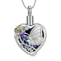 Crystal Heart Cremation Jewelry Butterfly Urn Necklaces for Ashes for Women Men with Birthstone Cremation Ashes Necklace for Human / Pet
