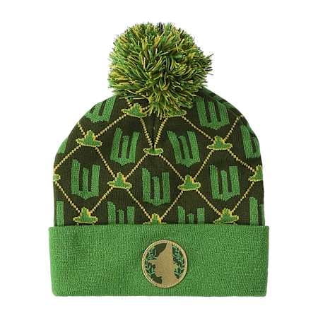 Green Wicked Elphaba Pom Beanie Hat with Logo Patch