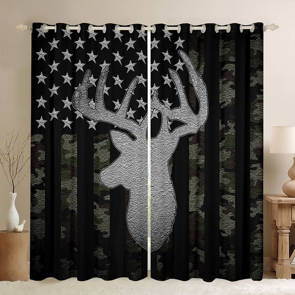 Castle Fairy Jungle Animal Deer Black Out Curtains for Boys Girls,Vintage USA Flag Curtains Pack of 2 (42x63 Each),Abstract Camouflage Bedroom Curtains,Luxury Bedroom Decor