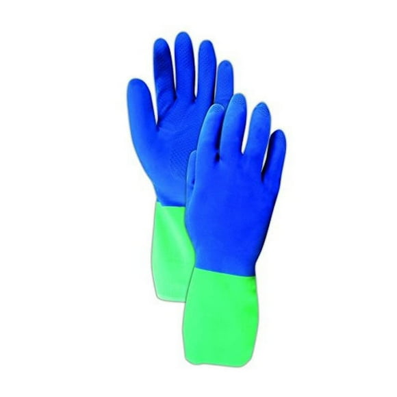 Reliable Natural Latex Blended Nitrile Glove, Chemical Resistant, 0.026' Thickness, 13' Length, Size 7, Blue/Green (Pack of 12 Pairs) for ultimate comfort
