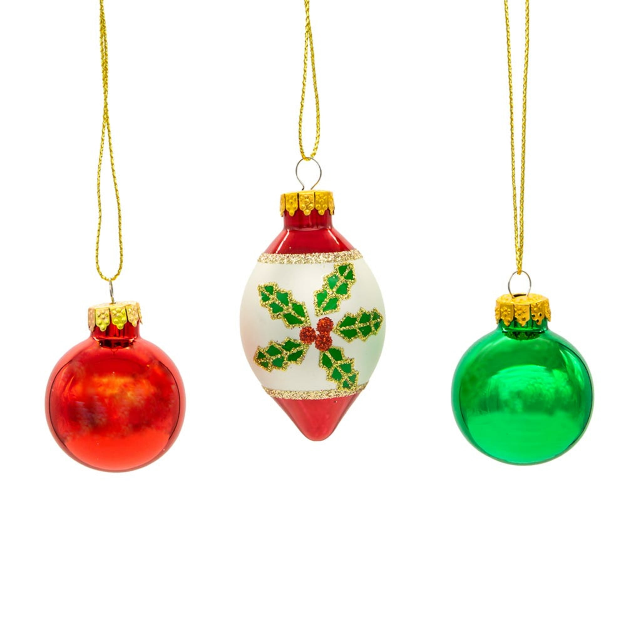 Kurt Adler Miniature Glass Ball and Finial Christmas Tree Ornament Set, Red and Green 1.5" (12-Count)