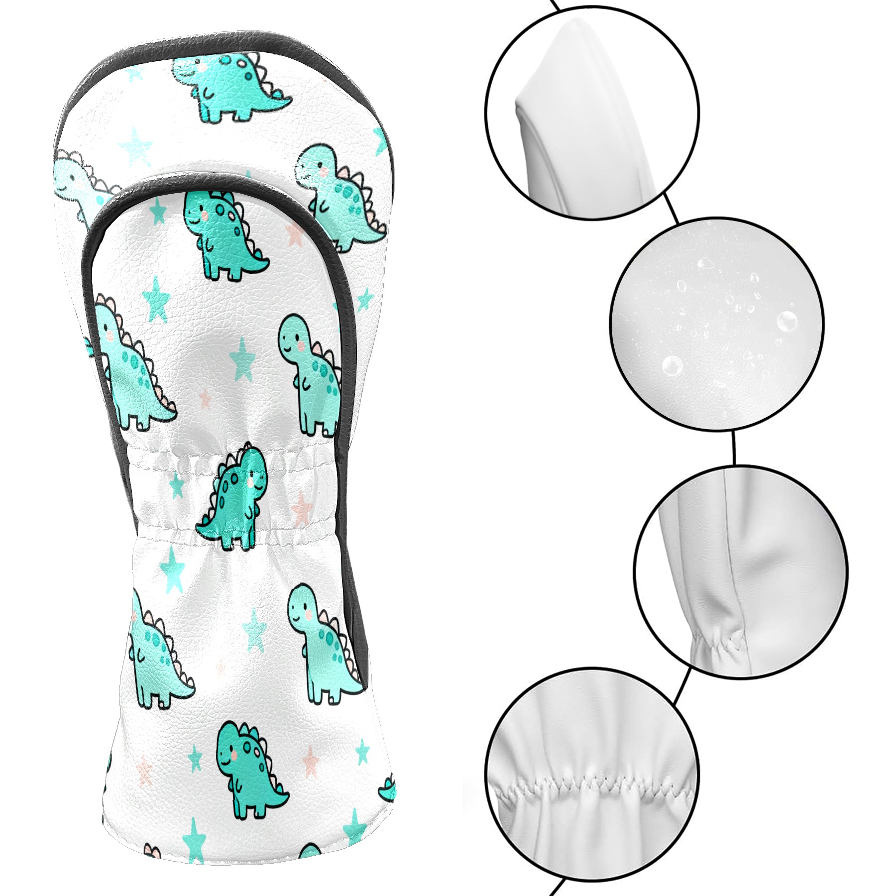 Golf Club Covers, LightBlue DinosaurStar Premium PU Leather Driver Hybrid Putter Head Covers with Velvet Lining, Waterproof Golf Gifts for Men Women