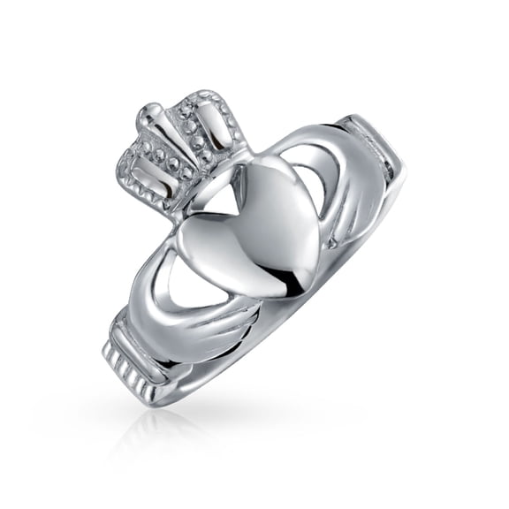 Bling Jewelry Unisex Friendship Couples Promise Celtic Heart Claddagh Ring Stainless Steel