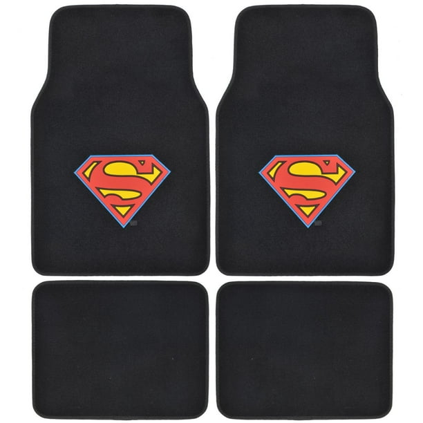 Bdk Warner Brothers Dc Comics Superman Accesorios Para Automóvil Alfombrillas - Ajuste Universal Delantero 26 X 16,5 Pulgadas Y Trasero 14 X 16,5 Pulgadas Juego Completo Alfombrillas Negras Con Agarre