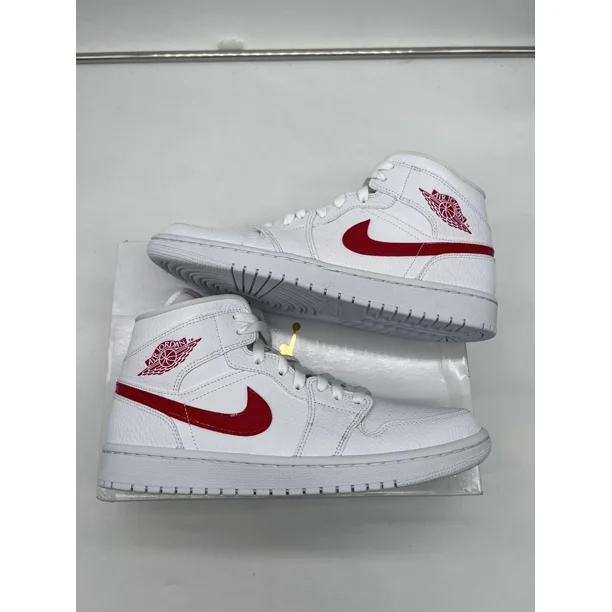 Ni - ke Air Jordan 1 Mid Womens White University Red BQ6472-106 Size 10.5 Women's 9 Men