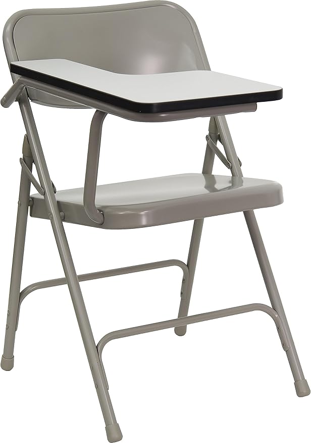 Steel folding chair with right-hand tablet arm, commercial foldable conference room tablet armchair, 2-piece set, grey