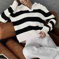 thumbnail image 7 of Women's Striped Sweaters Contrast Knitted Loose V-Neck Casual Long Sleeve, 7 of 7