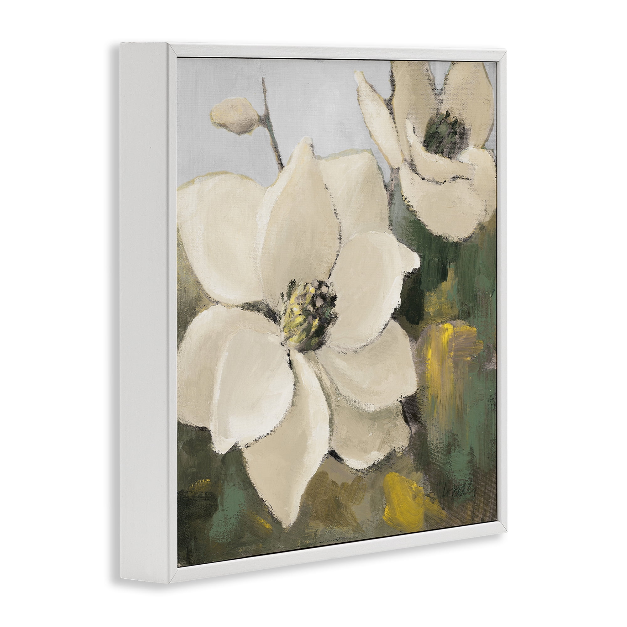 Stupell Industries Two Magnolia Blossoms Botanical & Floral Painting White Framed Art Print Wall Art, 12 x 12