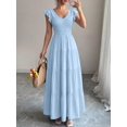 thumbnail image 4 of Light Blue Womens V-Neck Flowy Maxi Dress With Ruffled Cap Sleeves And Tiered Skirt, 4 of 5