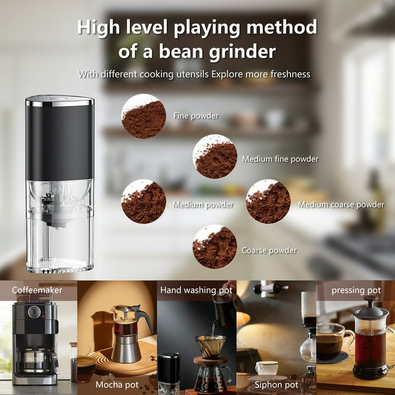  Electric Portable Espresso Machine Small Coffee Grinders Coffee  Beans Grinder 5 Levels Grind Camping Travel Coffee Maker Ceramic Burr  Grinder With USB for Fresh Coffee : Home & Kitchen