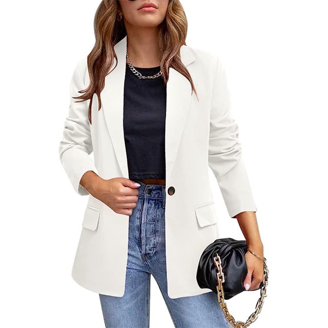 MAWCLOS Manteau pour Femmes à Manches Longues Blazer Vestes de Bureau Décontracté Manteau de Travail Blanc m