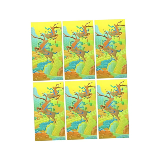 Rongfmy 6Pcs Nouvel An Chinois Enveloppes Rouges Cadeaux Hong Bao pour la Chine Festival de Printemps Cerf d'Or
