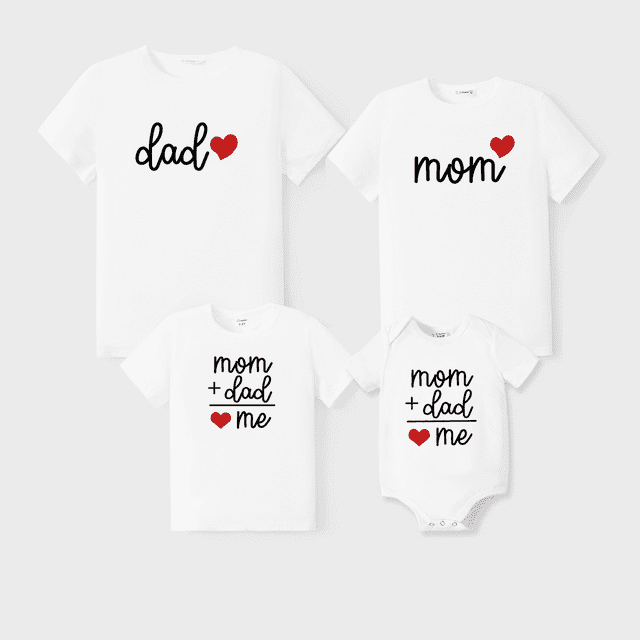 PatPat Tee-Shirt Assorti en Coton pour la Saint-Valentin avec Imprimé Lettre et Cœur Rouge Manches Courtes