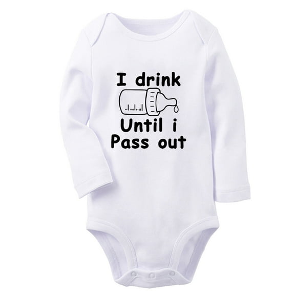I Drink Until I Pass Out Funny Rompers, Newborn Baby Unisex Bodysuits, Infant Jumpsuits, Toddler 0-12 Months Kids Long Sleeves Oufits (White, 6-12 Months)