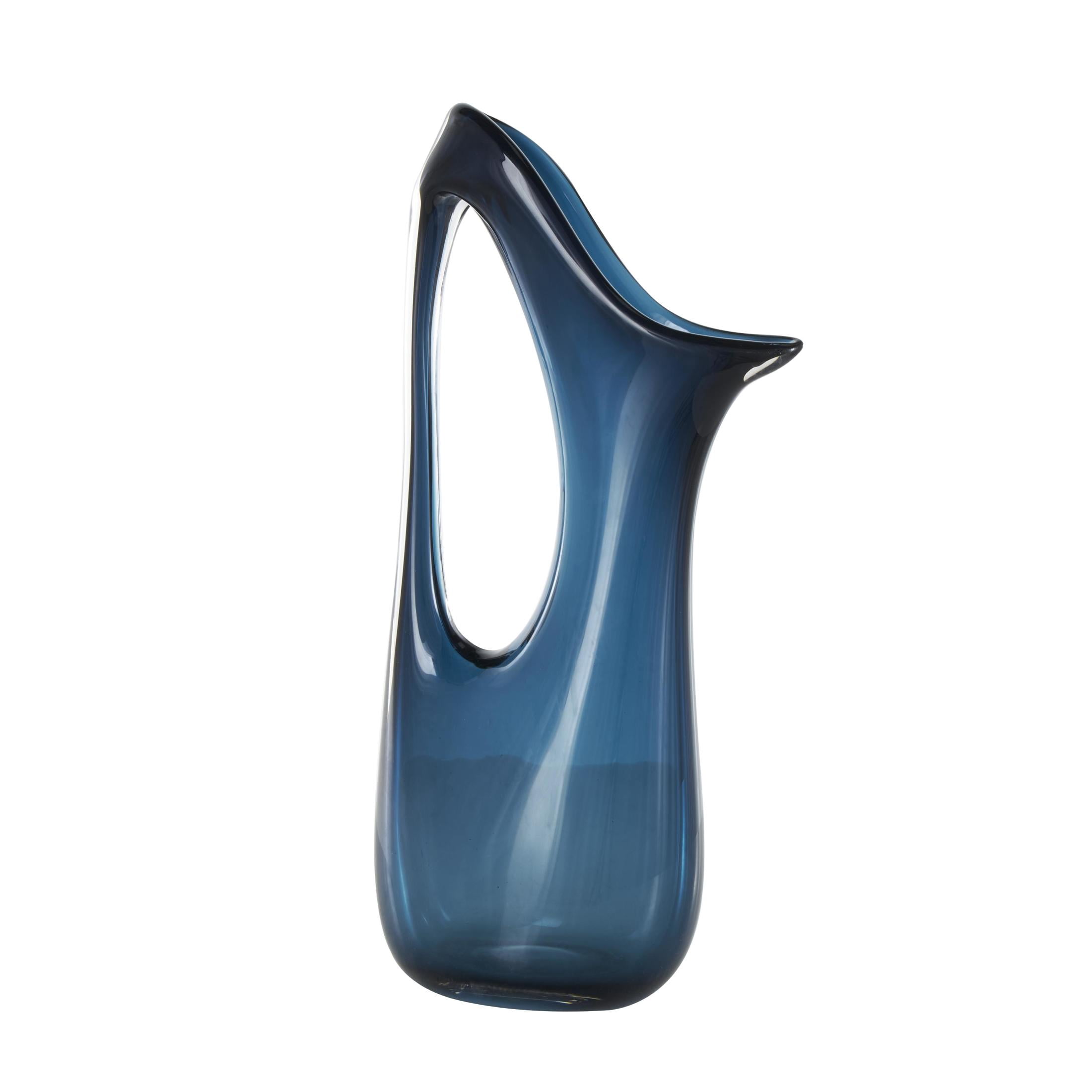 DecMode 21" Abstract Ombre Blue Glass Vase with Cutout Handle and Elongated Opening