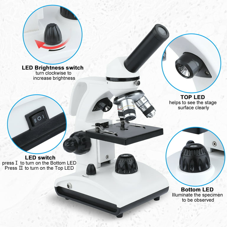 Telephone Microscope, 200x ABS PC Telephone Microscope Adjustable  Brightness 5V 1A for Kids for Learning (Black)