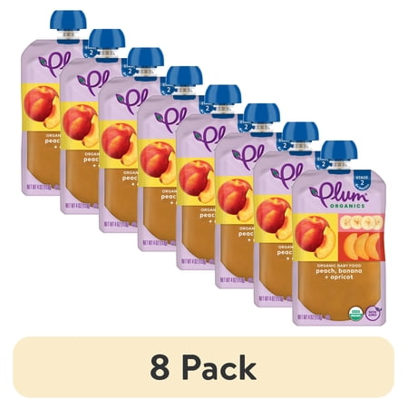 (8 pack) Plum Organics® Stage 2 Organic Baby Food Peach, Banana + Apricot 4oz Pouch