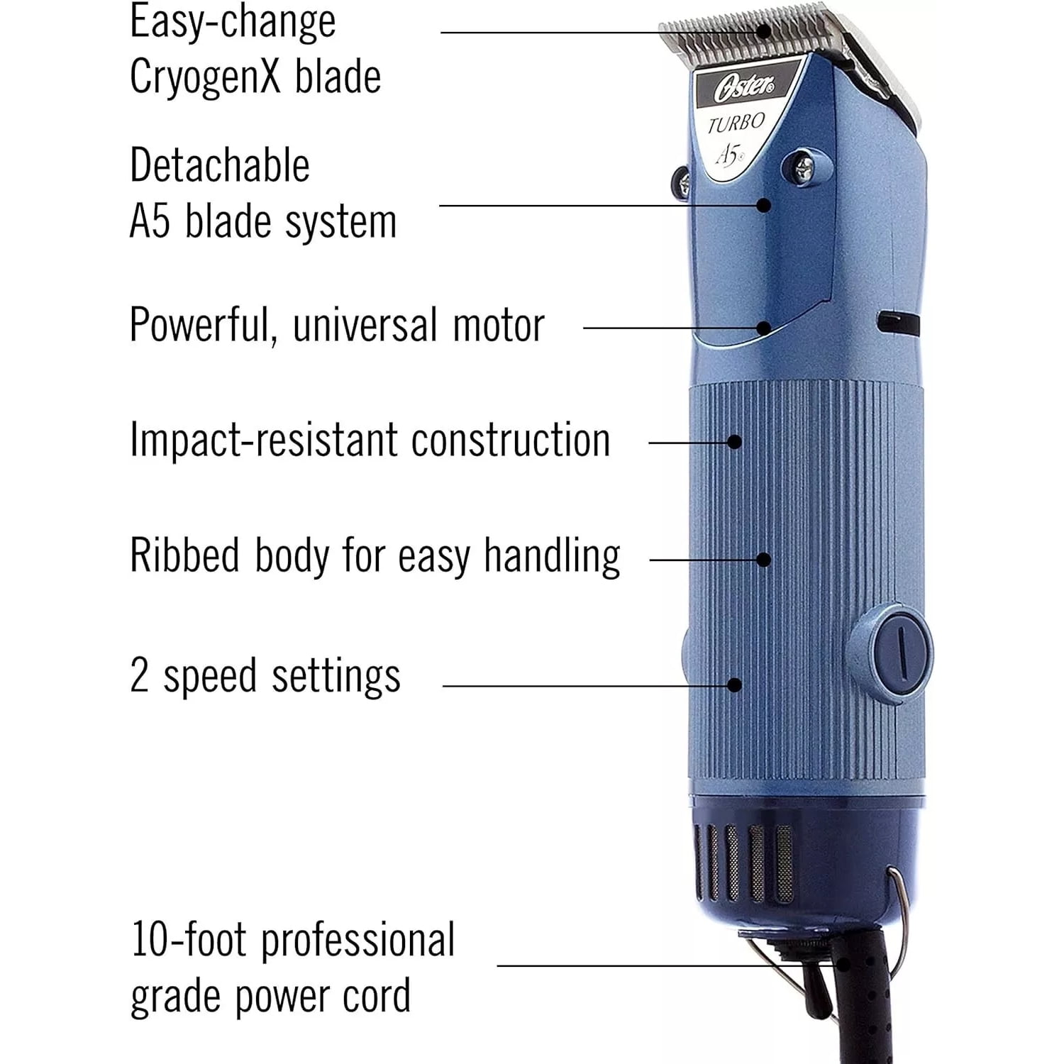 Oster, Dog Grooming Clipper, Turbo A5 2-Speed, Cryogen-X-Ag Blades