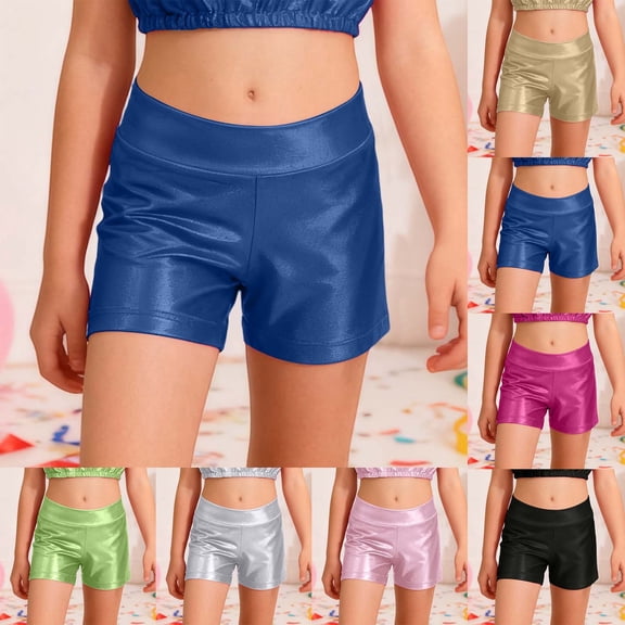 RTKFRFLM Girls Metallic Dance Shorts Shiny High-Waisted Booty Shorts for Modern Dance Green 9-10 Years