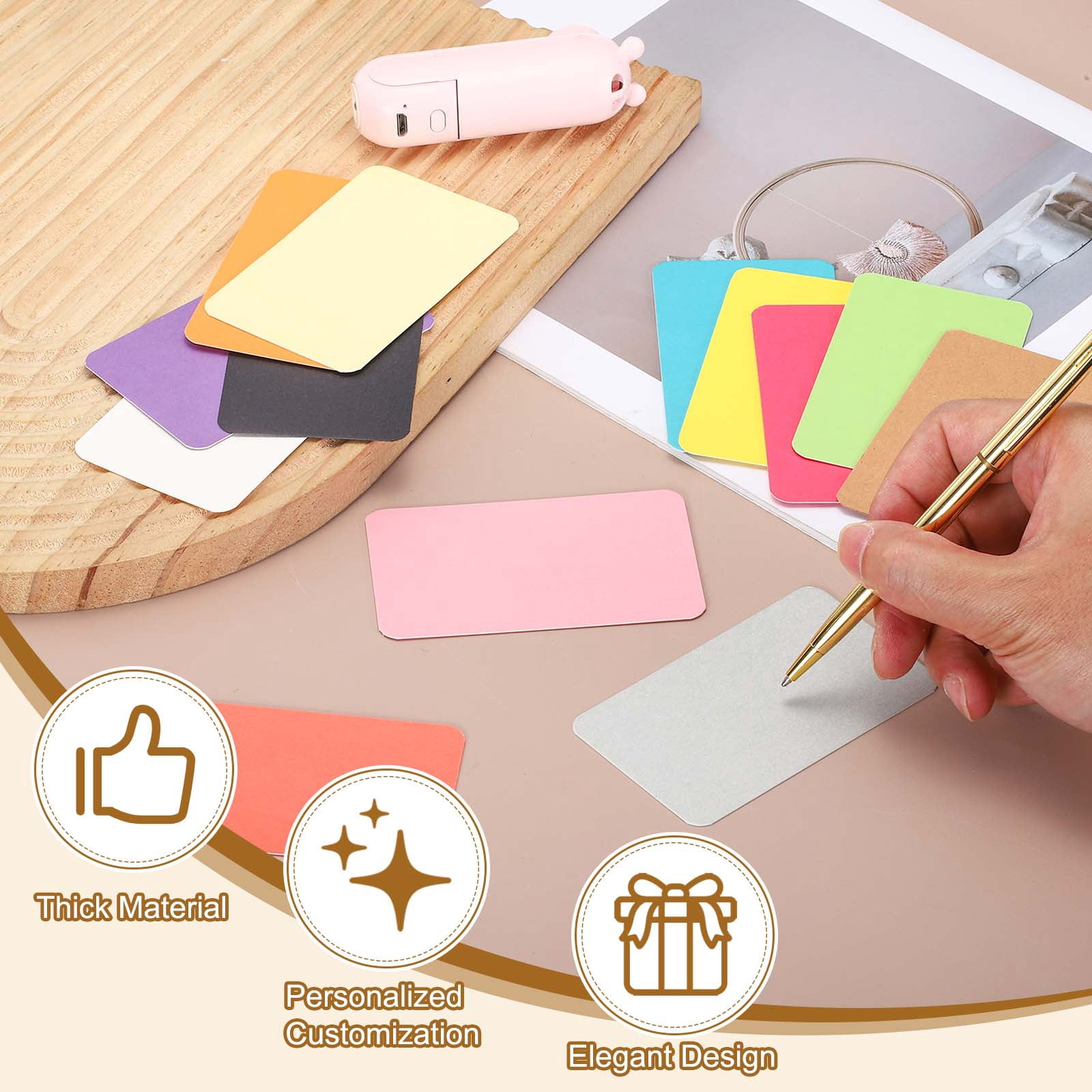 Uxcell 200 Sheets Small Blank Cards, 2.1"x 3.5" Double Sided Thick Cardstock 350gsm Cardstock Rounded Corner Index Card for DIY Thank You Greeting Gift Tags Paper Crafts, Brown