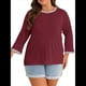 thumbnail image 3 of Blusas de 3/4 para Mujer, Elegantes, Informales, con Cuello Redondo, Holgadas y A , para Vino Tinto XL, 3 of 9