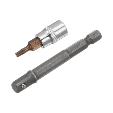 

Uxcell T15 Torx Bit Socket 1/4 Square Drive 1.5 Length with Hex Shank Power Drill Adapter