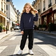 thumbnail image 2 of JIAYUE Girls 2 Piece Outfits Baggy Raglan Long Sleeve Solid Color Hoodies With Pocket Sweatpants Sets For Daily Casual,3-4 Years, 2 of 4