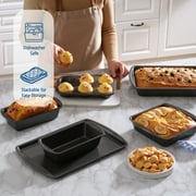 Mainstays 6 Piece Non-Stick Carbon Steel Bakeware Set with Cake, Muffin, Cookie and Loaf Pans, Gray