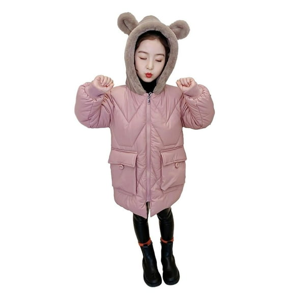 Winter Saving Clearance! VERUGU Girls's Winter Coat Waterproof Fleece Lined Thick Down Coats Puffy Cotton Jackets with Hood Pink 140