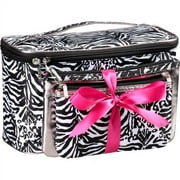 Modella Train Case Set Cosmetics Bag, Black and White Animal Print, 3 Piece
