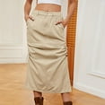 thumbnail image 2 of Mrat Tiered Skirt Women's Spring/Summer Denim Casual Wear Pocket Skirt Casual Mid Length Drawstring Skirt Pleated Skirts S-121 Khaki S, 2 of 9