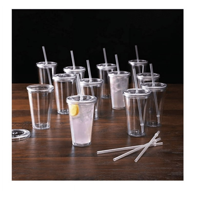 Tumblers with Lids and Straws.24 oz Clear Pastel Colored Plastic Acrylic  Travel Tumblers Cups.Double Wall Insulated Matte Reusable Tumblers Bulk for