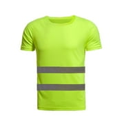 WUFF MEOW Wuffmeow Men's high visibility short-sleeved, safety shirt cooling quick-drying reflective T-shirt, construction site construction fluorescent short-sleeved, night running reflective safety T-shirt