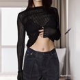thumbnail image 1 of Chaqueta Top de cuello redondo para mujer Top de punto de ganchillo casual Slim Fit Color sólido Party Clubwear Cgtredaw Negro L para Mujer, 1 of 8