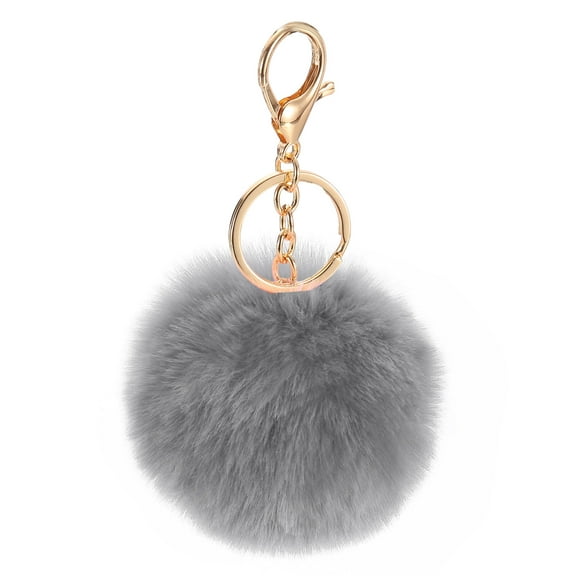 Pom Pom Keychain, 8cm Faux Rabbit Fur Puff Ball Keychain, Soft Cute Plush Fluffy Ball Key Ring for Women Purse Handbags Backpack Pendant Charm (Light Gray)
