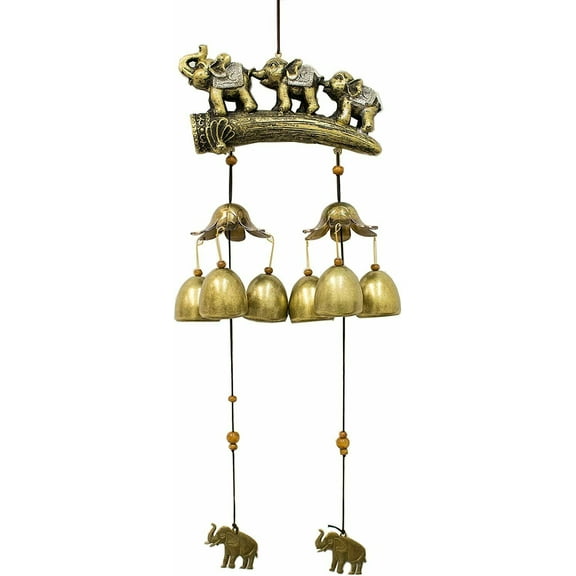 Elephants on a Trunk Yard Patio Decor Wind Chime w Brass Bells Hanging Ornament KT00249