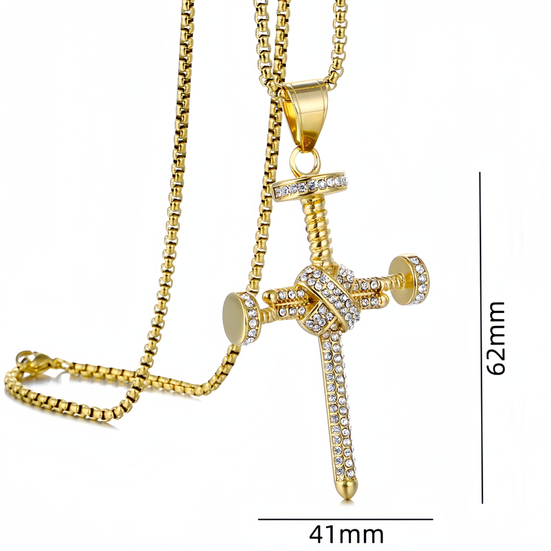 14K Yellow Gold Nail Cross Pendant Jesus Necklace Iced Out Fashion Jewelry for Women Hip Hop Charms Men Women Gift