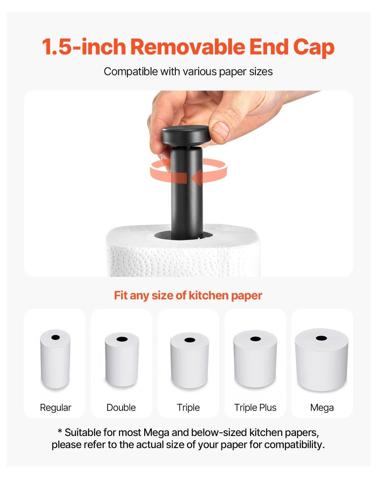Paper Towel Holder Countertop, Stainless Steel Paper Towel Stand for Kitchen - Black, Weighted Non-Slip Base, Easy Tear, Fits Mega Rolls