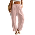 thumbnail image 3 of Liuinsasek Women's Cotton-Linen Pants Fashion Casual Solid High Waist Pocket Ladies Long Pants Lightweight Flowing Drawstring Elastic Waist Loose Pants Vacation Travel Resort Wear, 3 of 10
