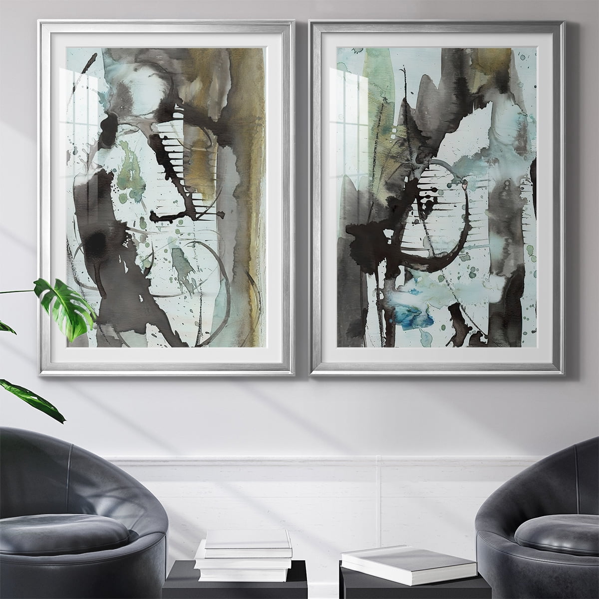 Wexford Home Lyrical Abstract I Premium Framed Print, 18.5" x 24.5" - Ready to Hang, Silver (Set of 2)